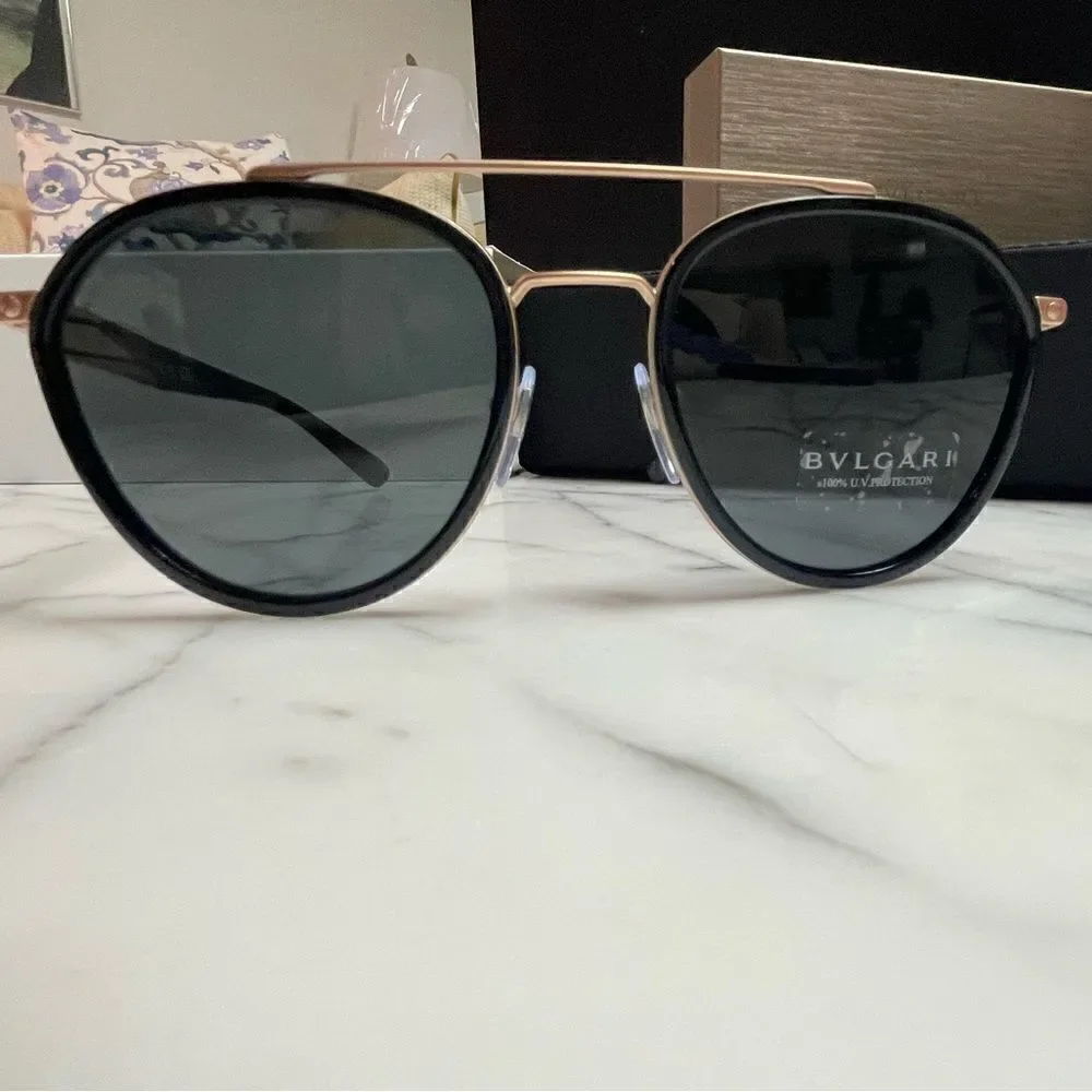 NIB Rose Gold & Black Aviator Bvlgari Sunglasses